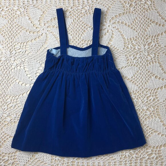 Vintage 1980s Cuddle Teen Girls 6 Years Blue Quilted Velvet Tunic Short Dress - Picture 3 of 5